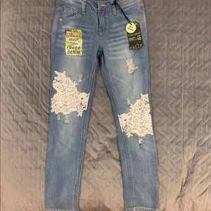 Brand New Vigoss jeans with lace & pearl patches